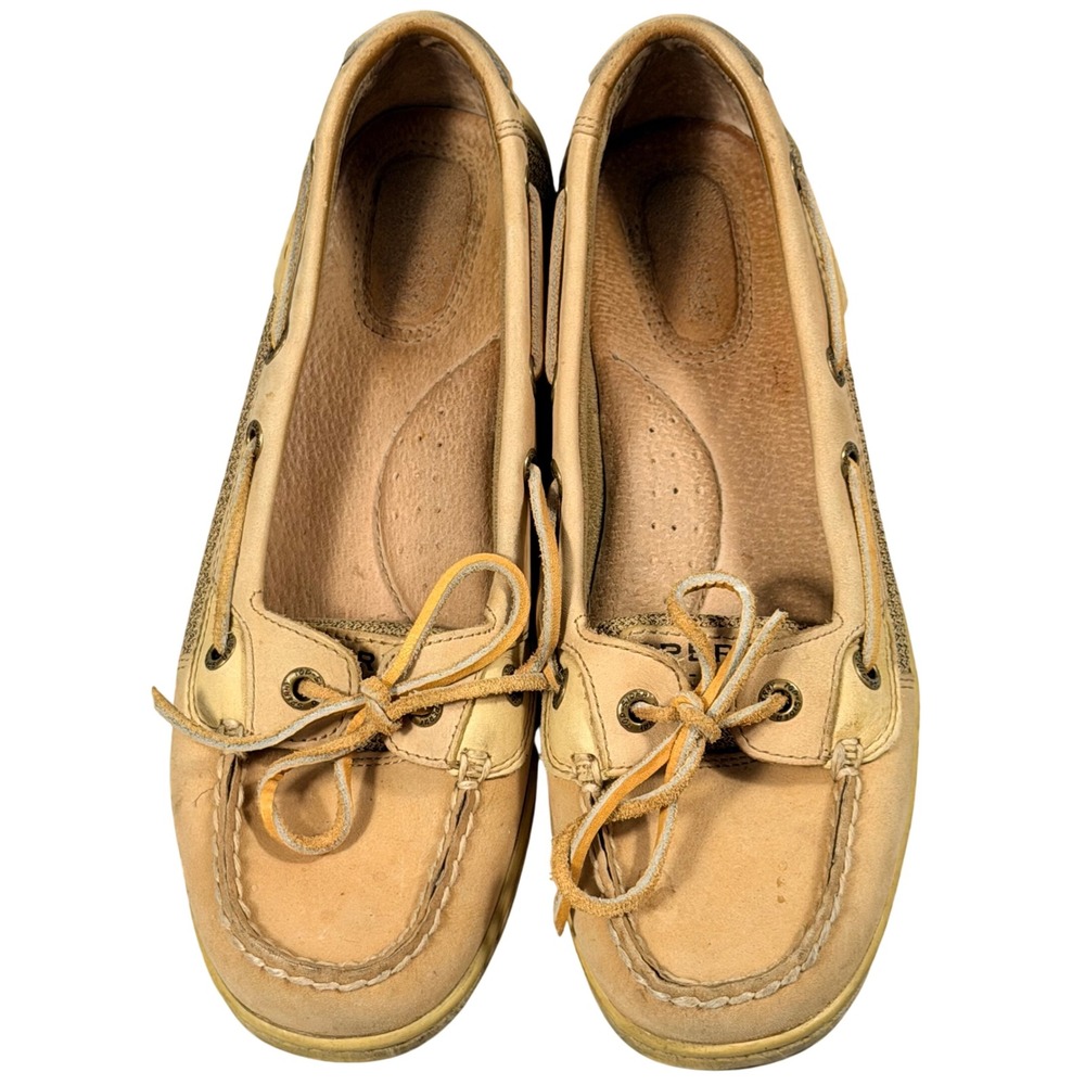 Sperry Top-Sider Angfish Boat Shoes Womens 7.5M Tan Leather Mesh Loafers Coastal